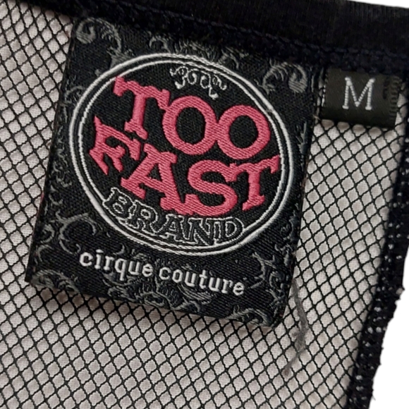 Too Fast Graphic Image Gothic Rave Tank Top with Mesh Inverted Cross Detailing - Picture 3 of 5